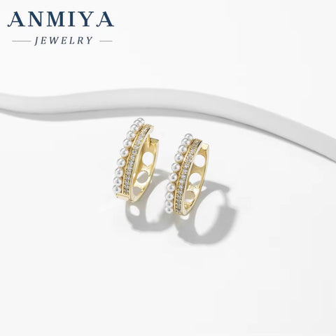 Minimalist Jewelry 18K Gold S925 Sterling Silver Pearl Huggie Hoop Earrings