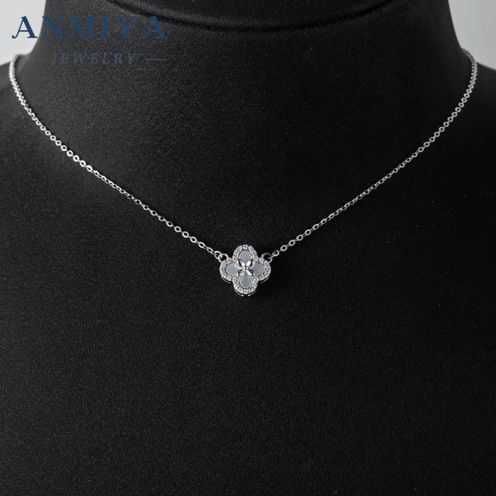 Fashion Fine Jewelry 925 Sterling Silver White Shell Necklace Four Clovers Necklace