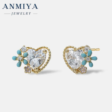 INS Hot Sales Fine Jewelry 925 Sterling Silver Big Zircon Glaring with Blue Flower Heart Shape Fashion Jewelry Earrings