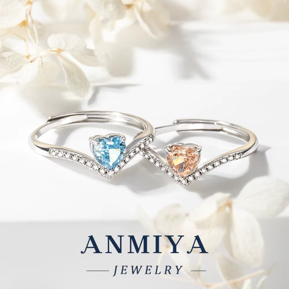 Wholesale 925 Heart Zircon Ring Luxury Silver Jewelry Bulk Stock for Anniversary/Gift/Women