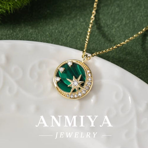 Elegant 925 Silver Necklace with Oval Malachite Stone | Fine Silver Jewelry Gift for Her | Natural Green Gem Pendant