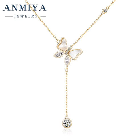 ANMIYA Fine Jewelry 925 Sterling Silver Necklace 18K 14K Gold Plated Butterfly Shape Charm Necklace
