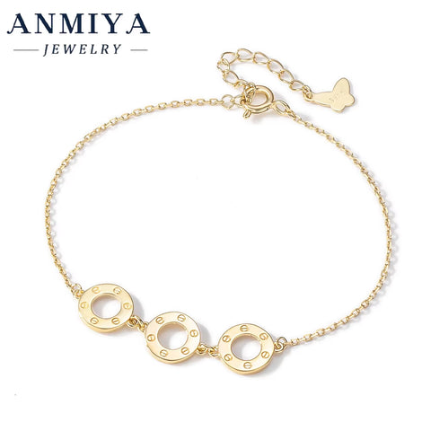 ANMIYA French Luxury Bracelet Three Hollow Out round Shape 18K Gold Friendship Bracelet 925 Silver