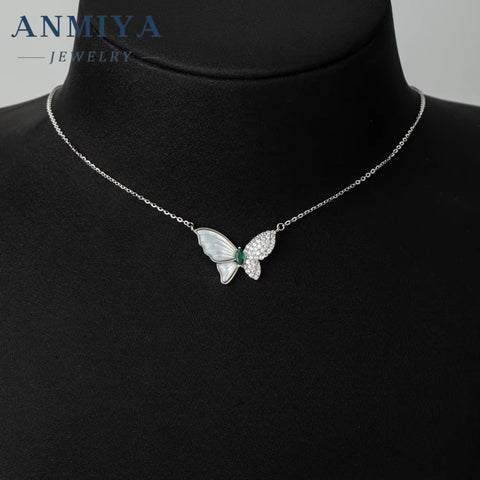 White Shell Butterfly Necklace Fashion Jewelry Link Chain Rhodium Plated Pendant Necklace