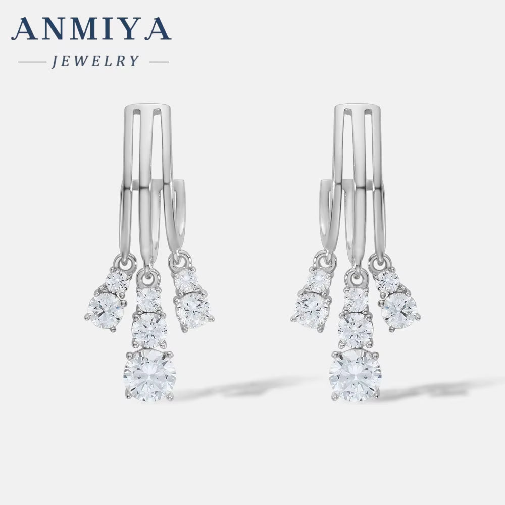 Temperament Jewelry Tassel Full of Diamond Zircon 925 Silver Long Tassel Earrings