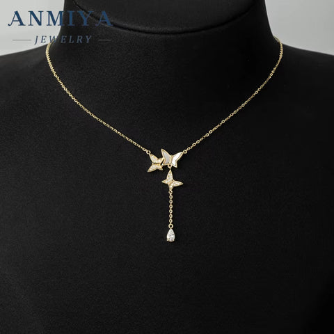 ANMIYA Luxury Fine Jewelry Butterfly Pattern Adjustable 14K 18K Gold Plated Chains Necklaces Sets