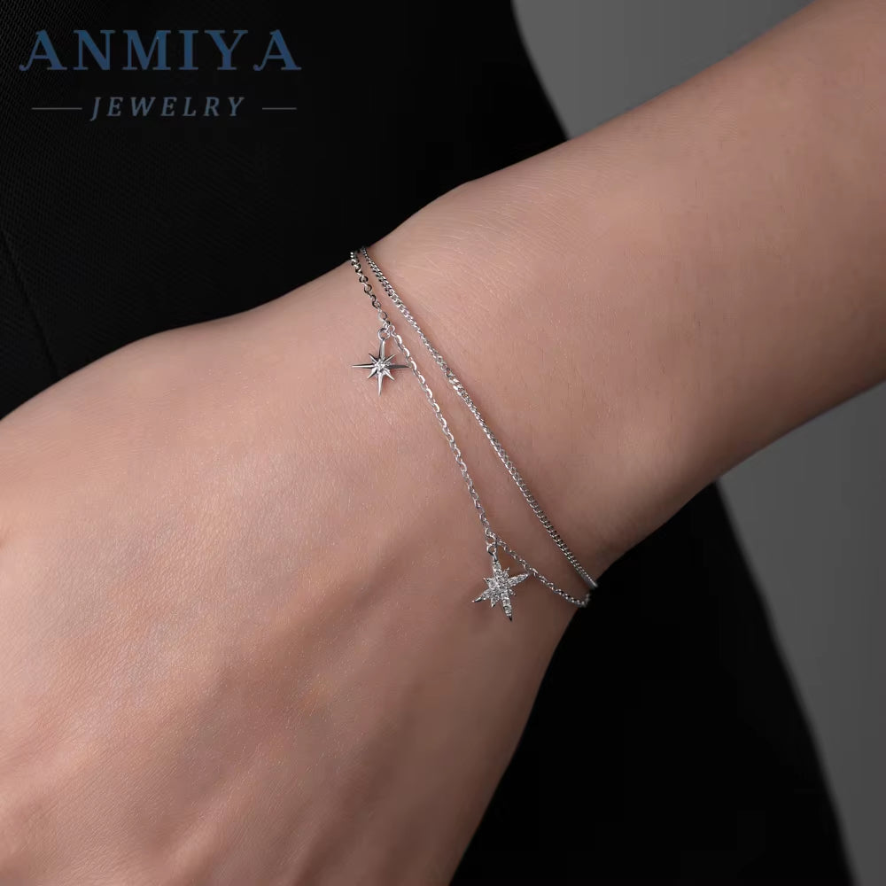 ANMIYA Fashion Jewelry 2025 Women Accessories 925 Sterling Silver 18K Gold Jewelry Star Charm Bracelet