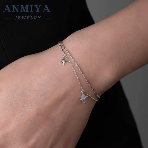 ANMIYA Fashion Jewelry 2025 Women Accessories 925 Sterling Silver 18K Gold Jewelry Star Charm Bracelet