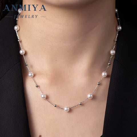 New Arrival 925 Silver Pearl Charms Necklace Link Chain Small Fresh Water Pearls Necklace