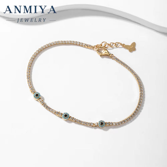 ANMIYA Delicate Jewelry 925 Silver Chain Bracelet for Women Gold Plated Link Chain Fine Bracelets