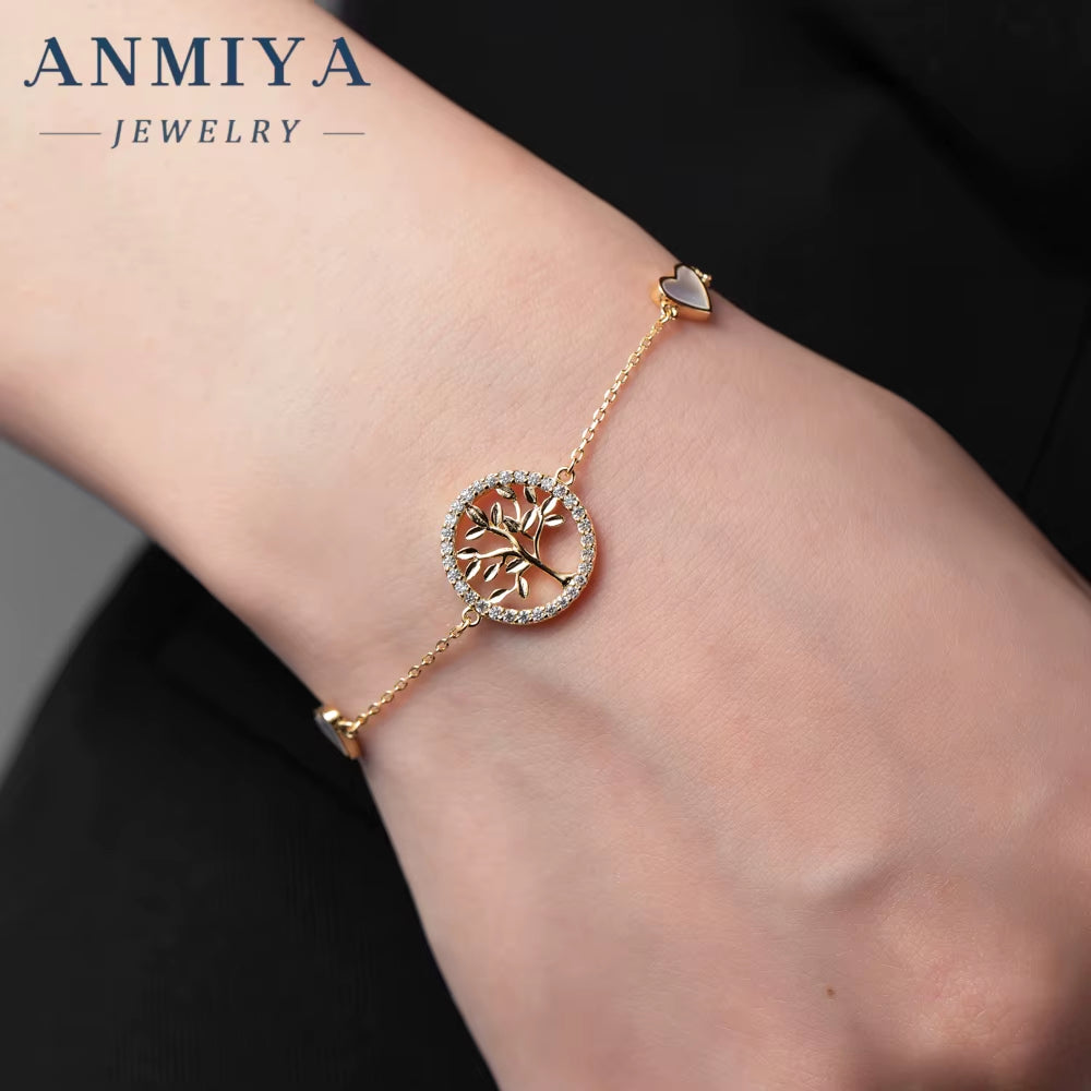 925 Silver Jewelry Cubic Zirconia round Shape Wisdom Tree of Life Pendant Charms for Bracelet Making Gold Plated