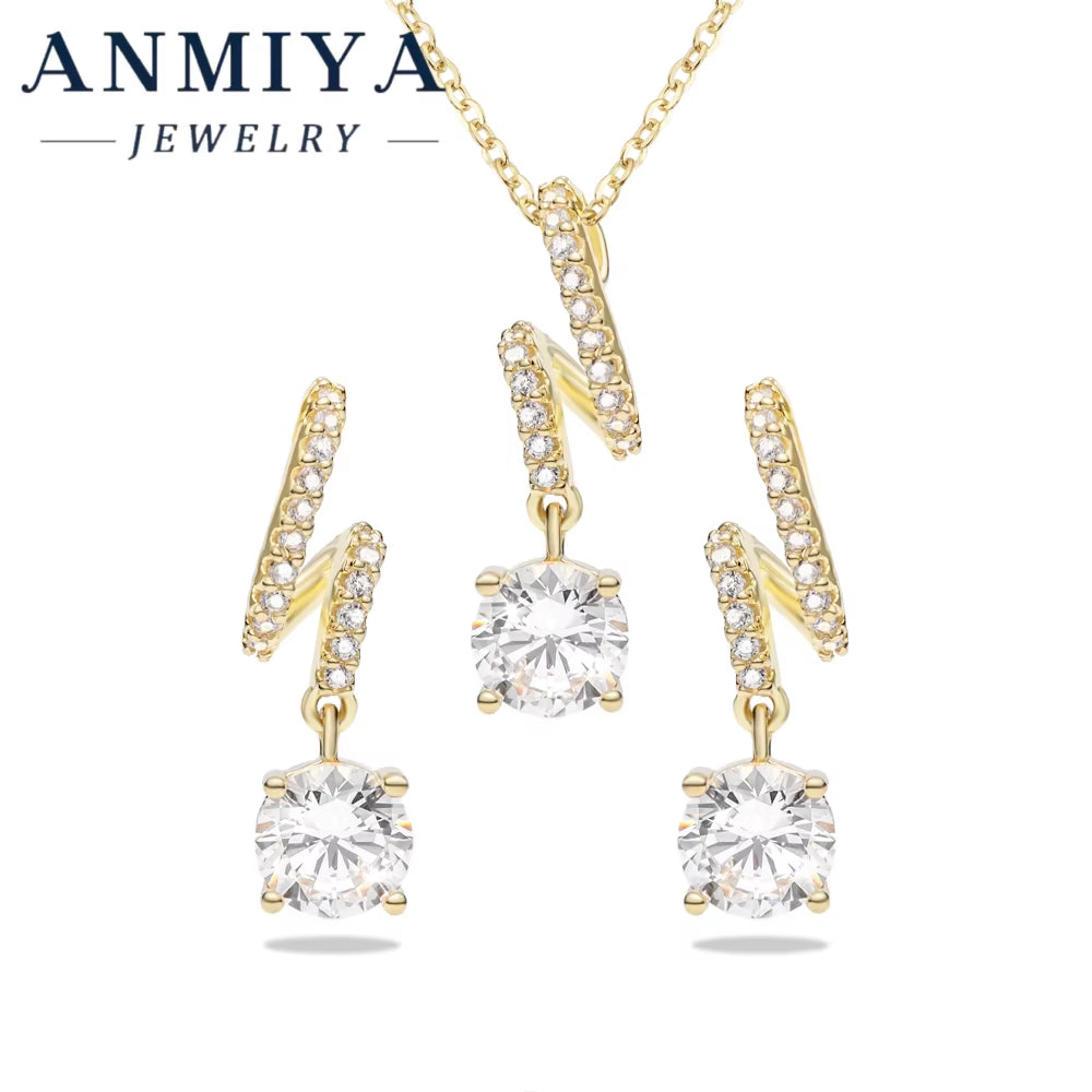 Modern Silver 925 Set Durable Necklace and Earring Sets Minimalist Geometric Line Design Zircon Pendant Accessory for Fashion