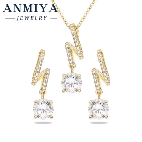 Modern Silver 925 Set Durable Necklace and Earring Sets Minimalist Geometric Line Design Zircon Pendant Accessory for Fashion