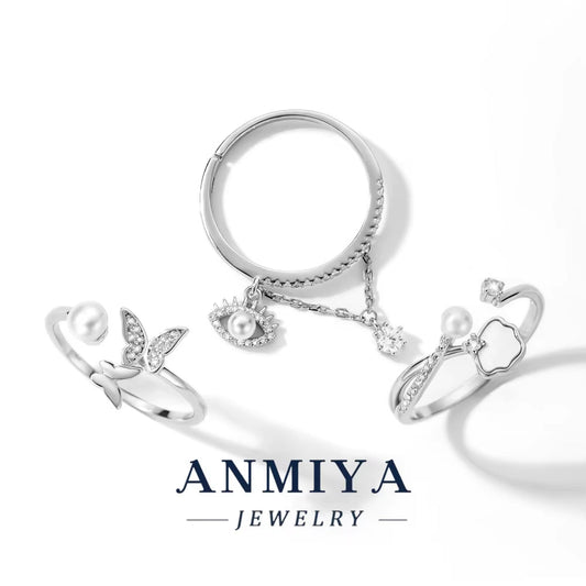 ANMIYA 925 Sterling Silver Eye Ring Fashionable Adjustable Butterfly Finger All Size Ring Gold Plated Rings for Women