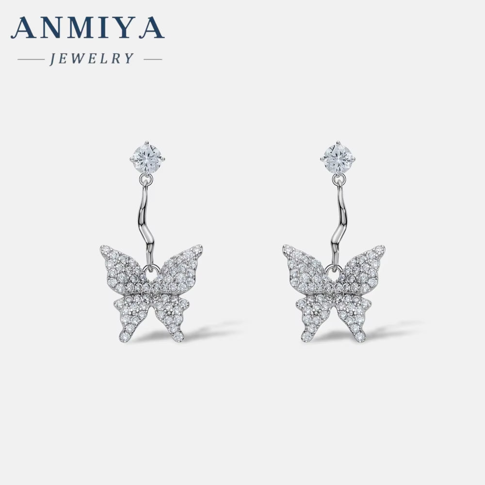 Super Shining Full Zircon Butterfly Stud Earrings Sweet Girls 925 Silver Plated Rhinestone Crystal Women Earrings