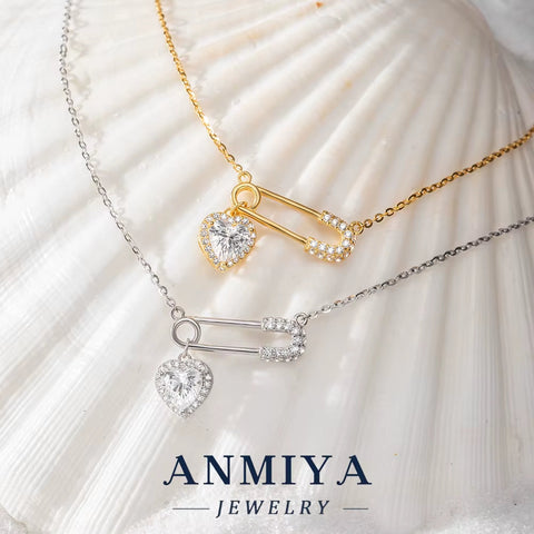 Fine Jewelry 925 Sterling Silver 18K Gold Plated Love Heart Pendant Link Pin Shape Chain Necklace for Women Wholesale