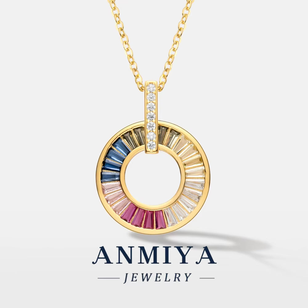 New Design Coloured Zirconia round Pendant Necklace 14K Gold Plated Charm 925 Silver Necklace Jewellery for Women