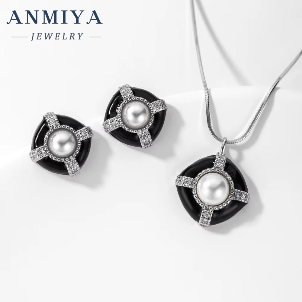 Latest Design Pearl Jewelry Accessories S925 Silver Stud Earrings Vintage Medieval Necklace Set for Women