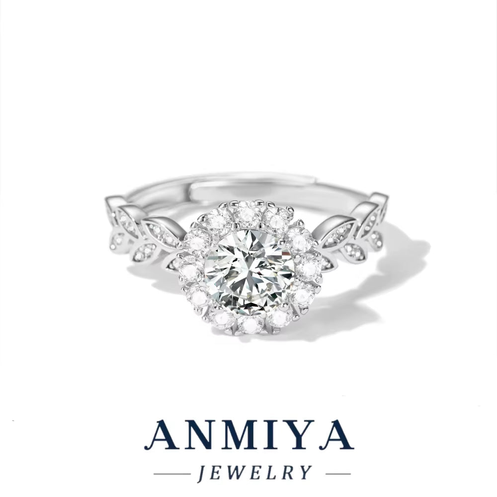 Floral Engraved Silver Jewelry - 925 Sterling Silver Moissanite Blossom Ring for Spring Collection