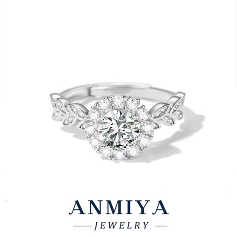 Floral Engraved Silver Jewelry - 925 Sterling Silver Moissanite Blossom Ring for Spring Collection