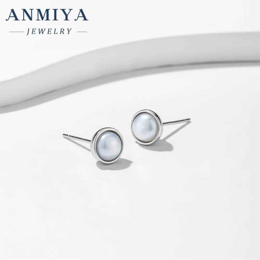 ANMIYA Retro Palace Style Pearl Earrings 925 Silver Fine Earrings Jewelry Women Earrings