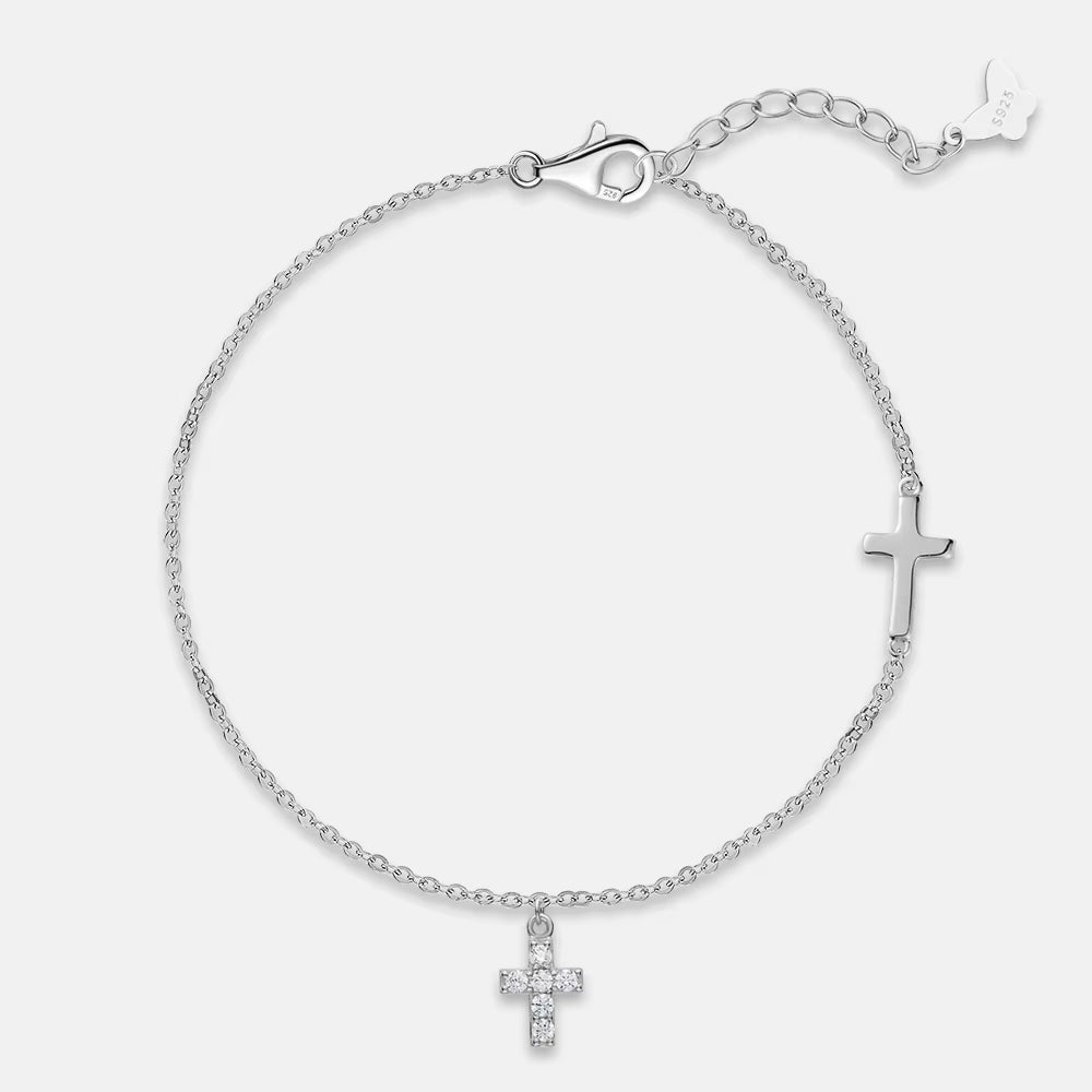ANMIYA Design Trendy 18K Gold Plated 925 Sterling Silver Cross Charm with Zircon Bracelet Fine Jewelry Women Bracelet