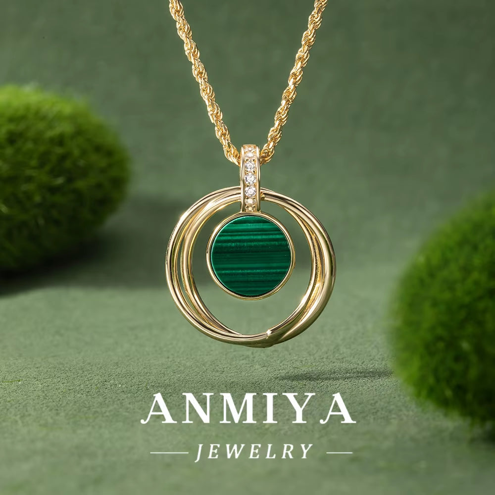 Silver Jewelry Masterpiece: 925 Sterling Silver Necklace with Malachite, Timeless Elegance