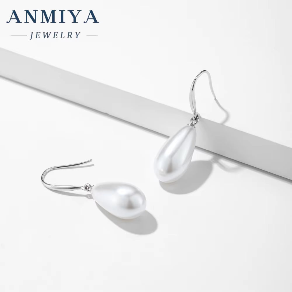 ANMIYA Girls Bridal Elegant Sterling Silver 925 Earrings Freshwater Pearl Hook Earrings
