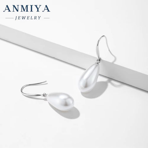 ANMIYA Girls Bridal Elegant Sterling Silver 925 Earrings Freshwater Pearl Hook Earrings