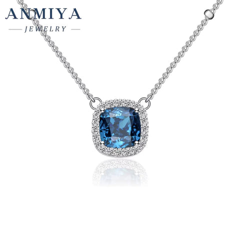 ANMIYA Blue Zircon Ice Cut High Carbon Necklaces Wholesale Sterling Silver Fashion Necklace for Women