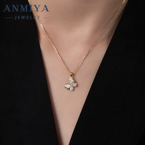 Fashion 925 Sterling Silver Pendant Necklace Gold Plated Butterfly Necklace Link Chain Fashion Jewelry Necklace for Women