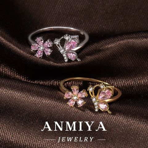 Luxury Wholesale 925 Sterling Silver Butterfly Floral Ring with Pink Purple Zircon for Party Events, Anniversary Gifts