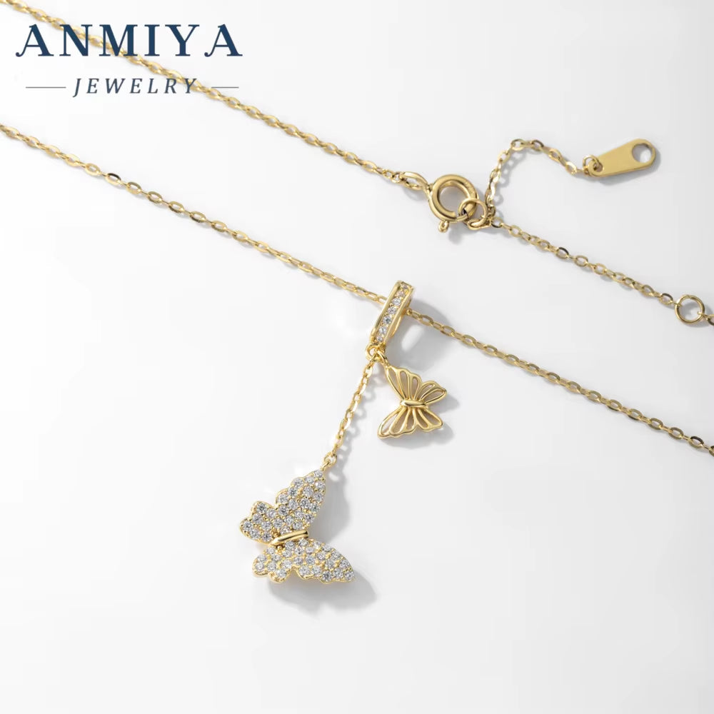 ANMIYA Butterfly Pendant Necklace 925 Silver Zircon Crystal Tassel Butterfly Necklaces for Women Girls