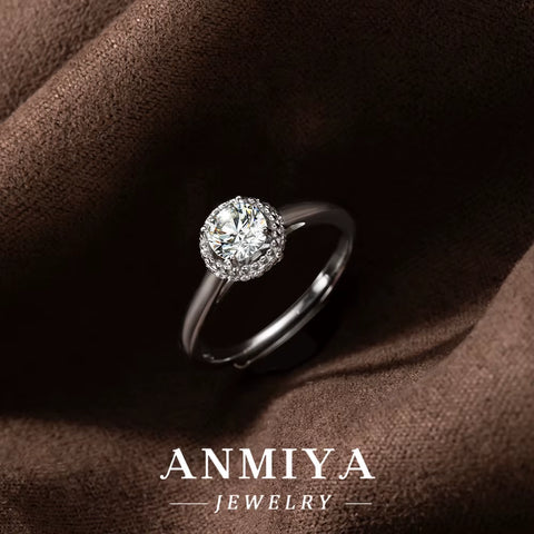 Adjustable Silver Jewelry - Flexible 925 Sterling Silver Moissanite Ring with Slide Resizing Mechanism