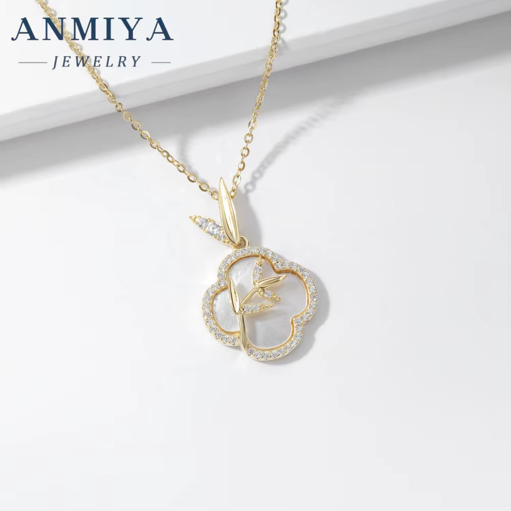 ANMIYA Lucky Clover 925 Silver 18K Glod Necklace New Chinese Bamboo Knot Clavicle Chain Ins Hot Pendant Necklace for Women