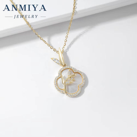 ANMIYA Lucky Clover 925 Silver 18K Glod Necklace New Chinese Bamboo Knot Clavicle Chain Ins Hot Pendant Necklace for Women