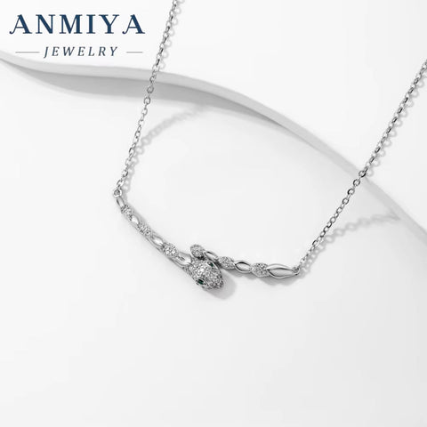 Trendy Fashionable Snake Shape Zircon 925 Sterling Silver Collarbone Necklace for Women Girl
