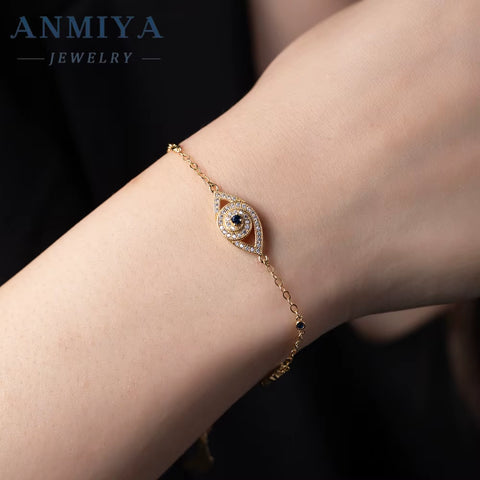 ANMIYA INS 18K Gold Silver Plated Trendy 925 Silver Evil Eyes CZ Stones Bracelet Unisex Jewelry Gift Women Bestfriend Zircon