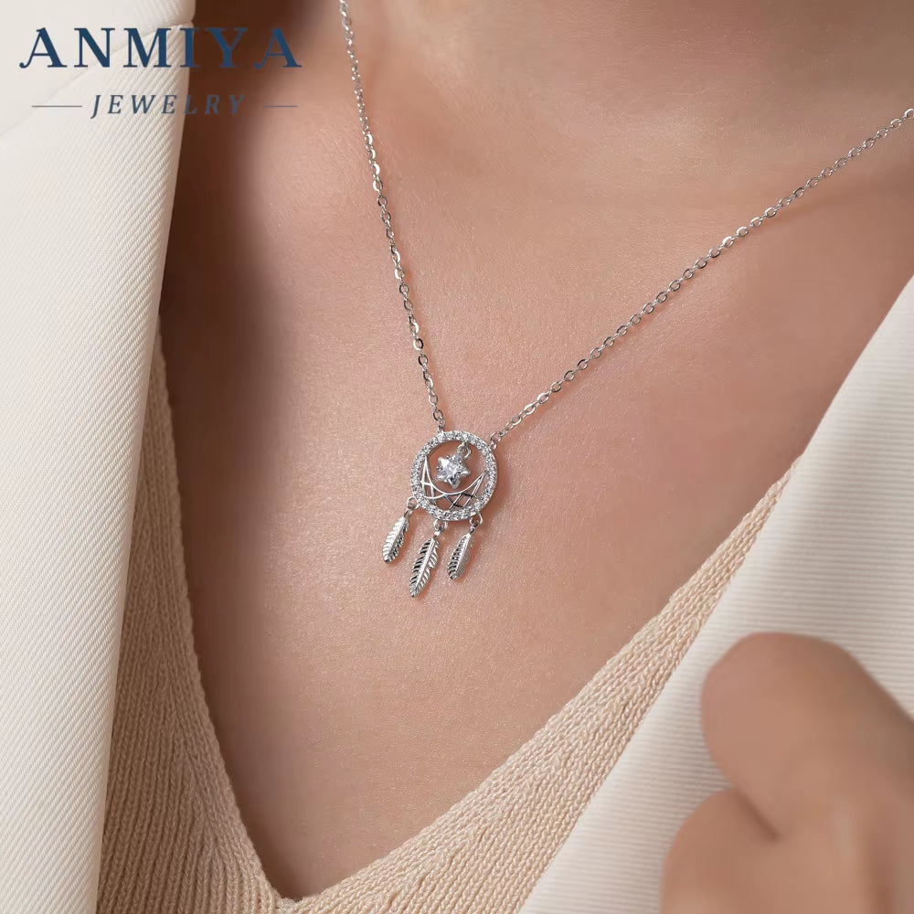 Dainty 925 Sterling Silver Micro Pave 18K Gold Plated Dreamcatcher Pendant Custom Necklace with Cubic Zirconia Link Chain