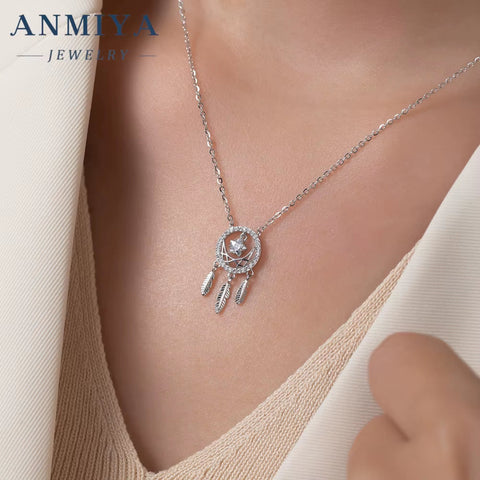 Dainty 925 Sterling Silver Micro Pave 18K Gold Plated Dreamcatcher Pendant Custom Necklace with Cubic Zirconia Link Chain