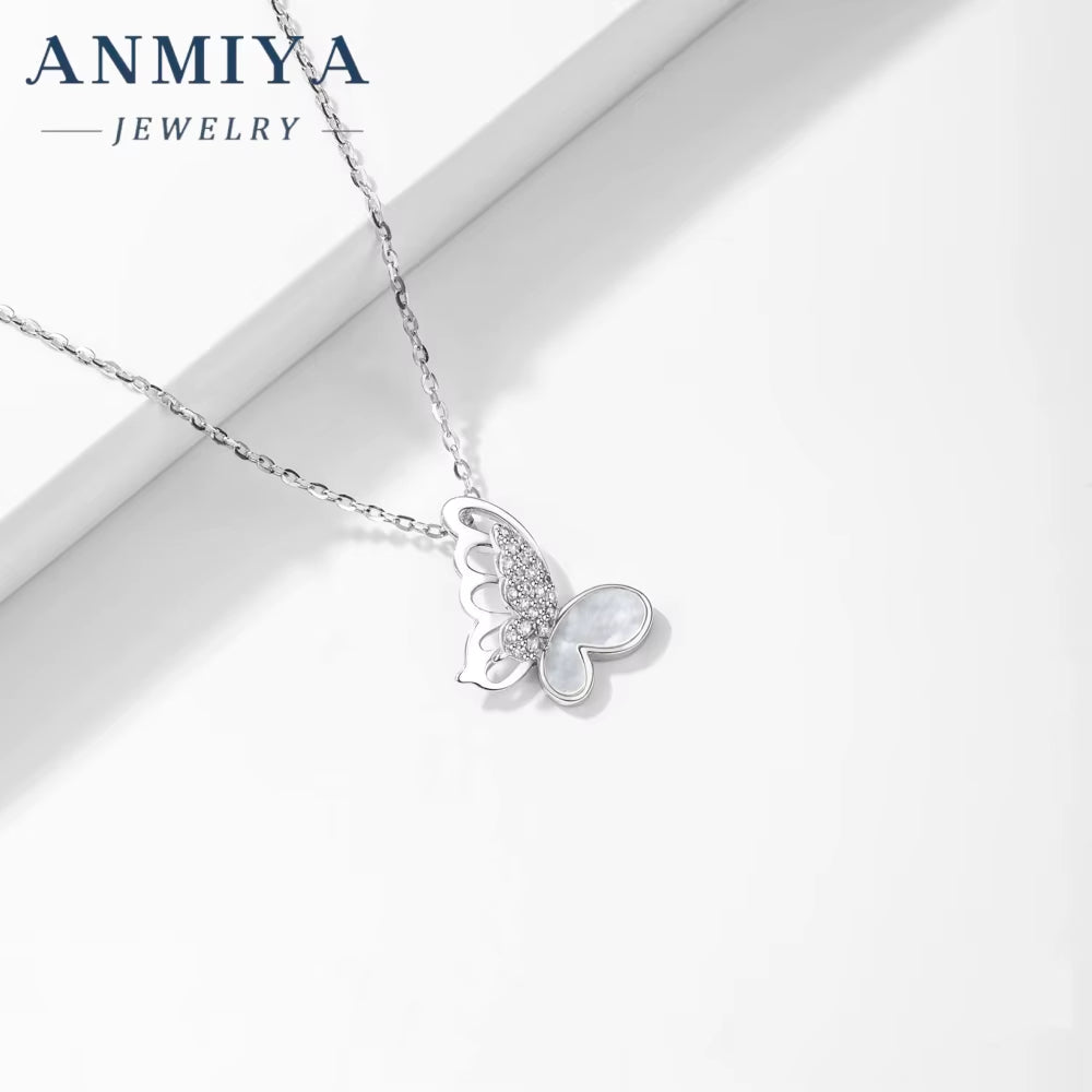 ANMIYA Luxxury Fine 925 Sterling Silver Jewelry Butterfly Pendant Necklace for Women