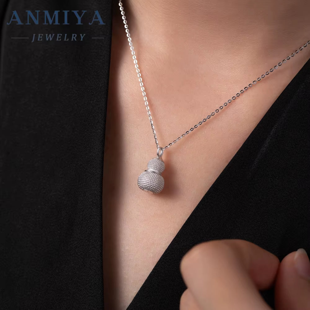 ANMIYA Cute Calabash Pendant 925 Sterling Silver 18K Gold Necklace for Women Girlfriend