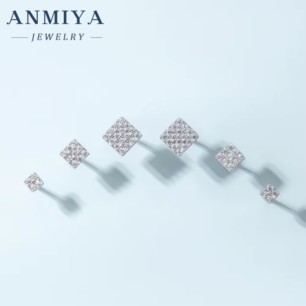 ANMIYA Square Shape Diamond 3PCS Set Stud Earrings Zircon 925 Silver Fine Jewelry Earrings for Women Girl