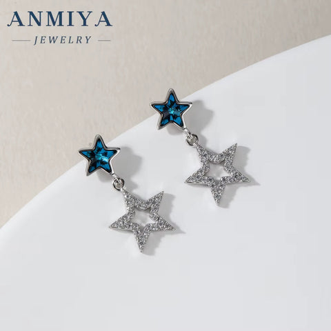 Custom New Designs Fashion Jewelry 925 Sterling Silver Luxury Blue Zircon Star Earrings for Women