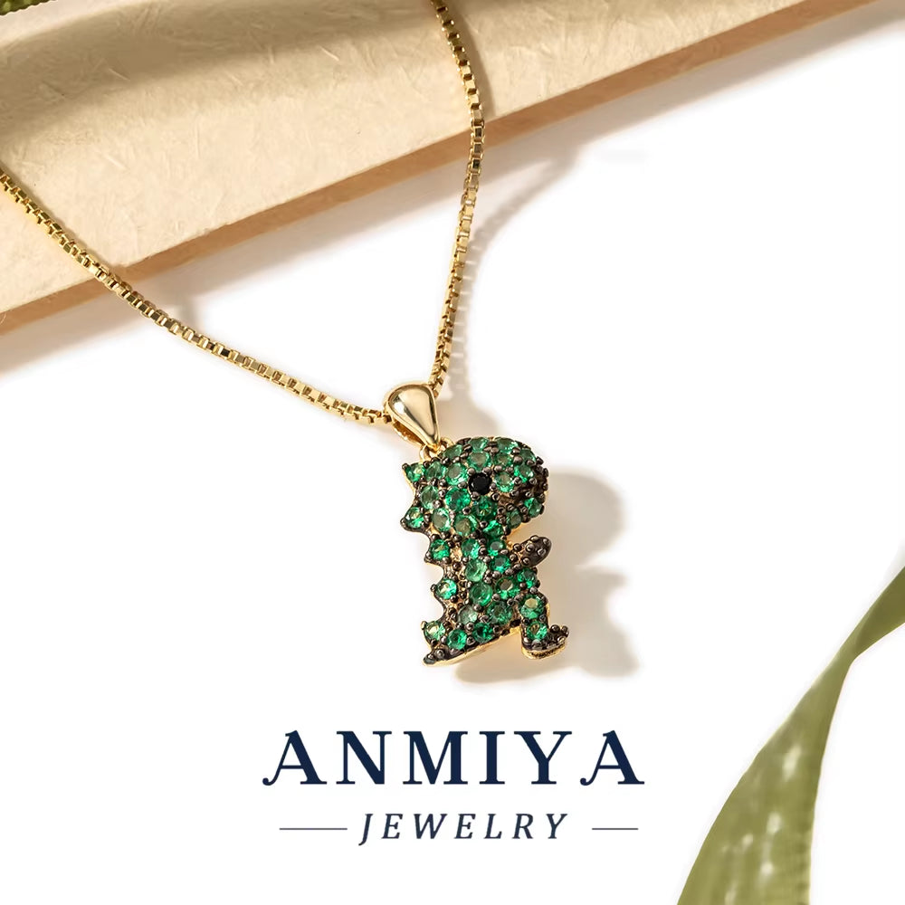 Hot Sale Fashion Jewelry Minimalist 925 Sterling Silver Gold Plated Necklace Cute Green Dinosaur Animal Pendant Necklace