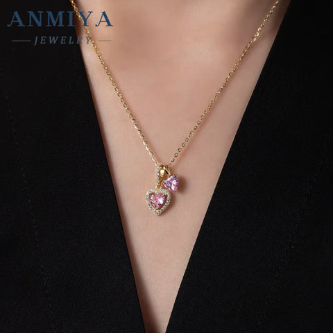 Professional Manufacturer Competitive Price Heart Pendant 925 Silver with Pink Zircons Necklace for Women