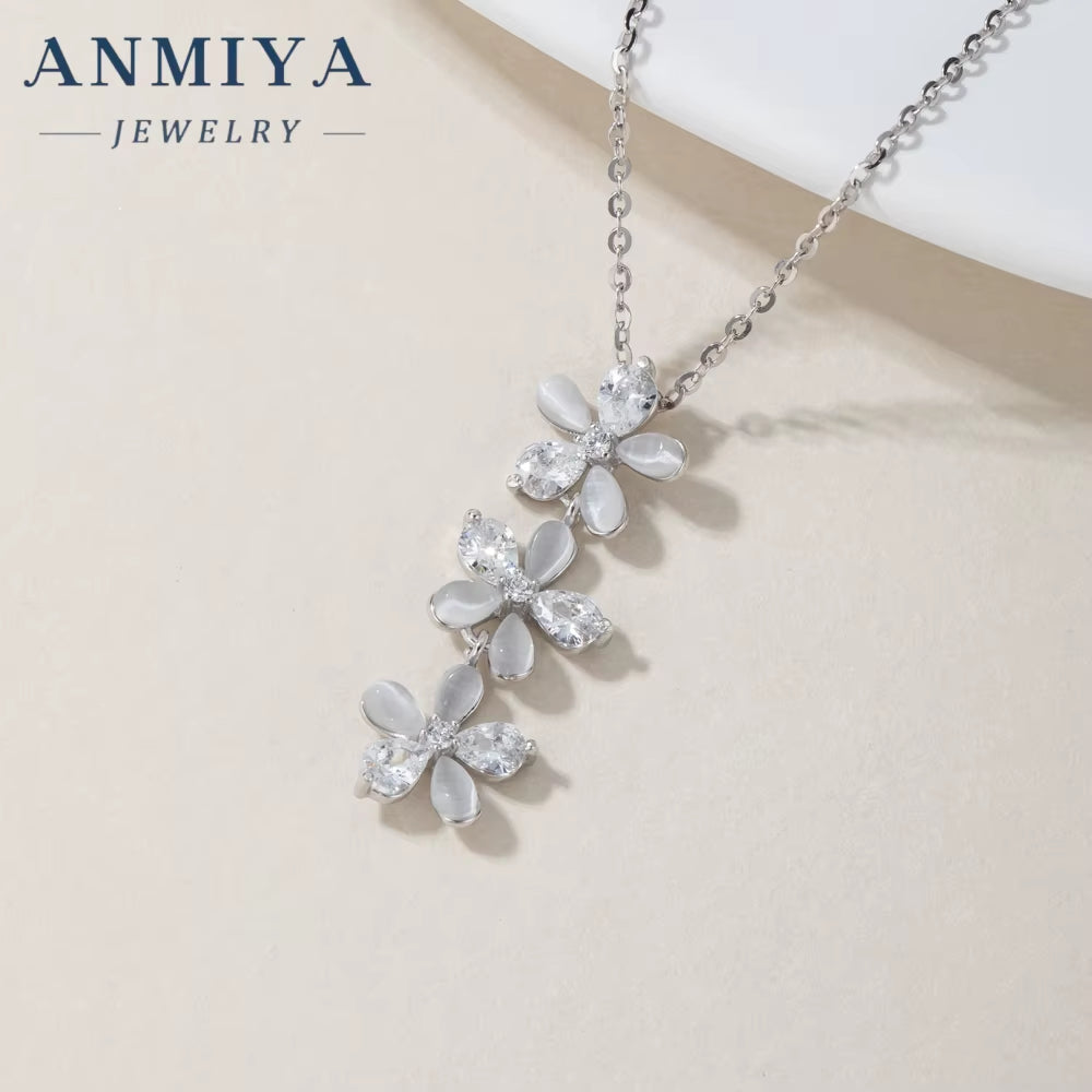 ANMIYA Korean Style Fine Long Flower Dainty 925 Sterling Silver Earrings Necklaces Set for Women Wholesale