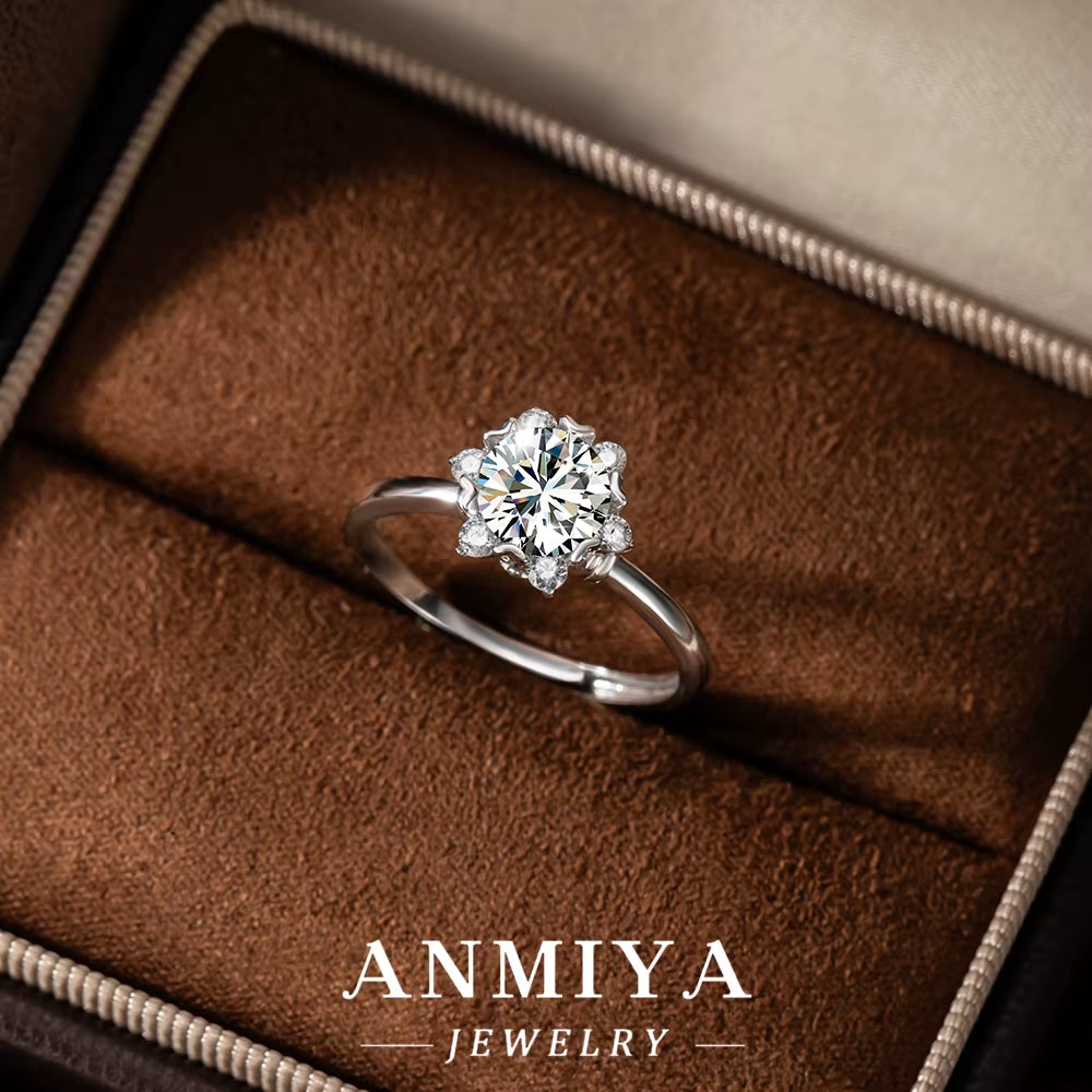 Bohemian Silver Jewelry Collection - 925 Sterling Silver Moissanite Statement Ring with Nature-Inspired Design