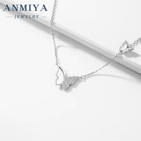 Wholesale Jewelry Fashion Jewelry Silver Necklaces 925 Sterling Silver Double Butterfly Zirconia for Women