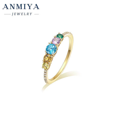 ANMIYA Fine Jewelry Lab Diamond Colored Zircon Inlay Rings 925 Sterling Silver Couple Ring